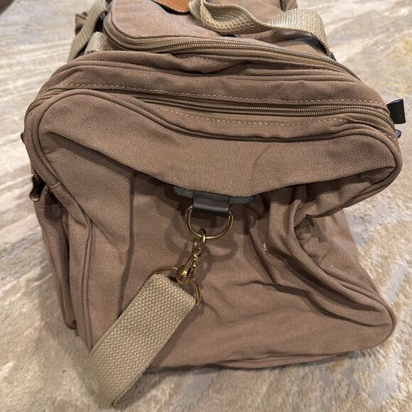 Eddie Bauer Ford Vintage Canvas Travel Duffle Bag great shape tan leather trim - Picture 7 of 12